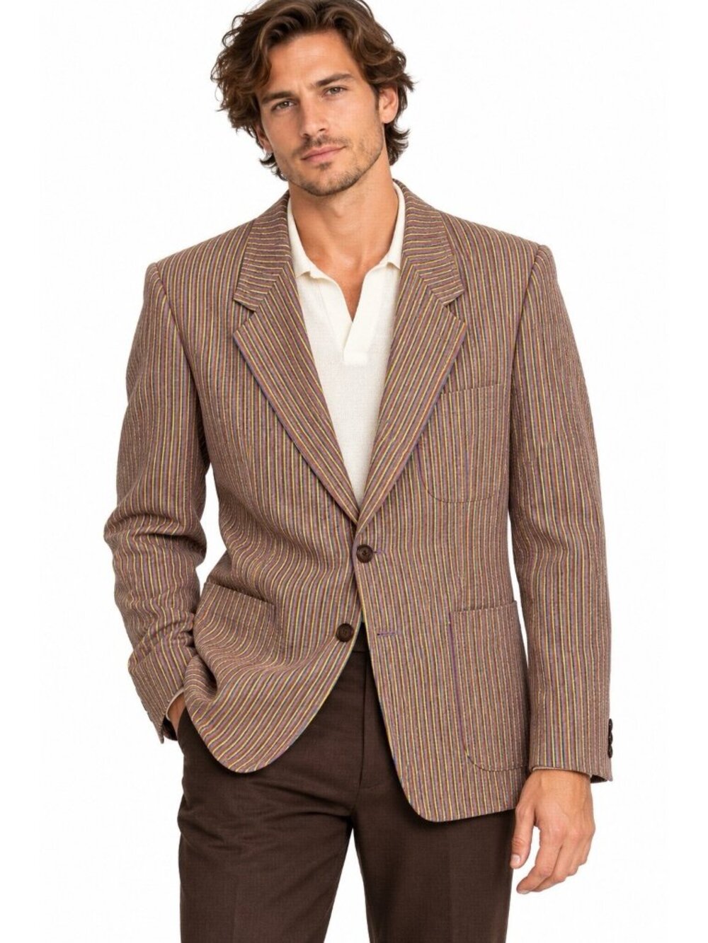 vintage 70s YVES SAINT LAURENT YSL blazer 42L striped made in france jacket mens